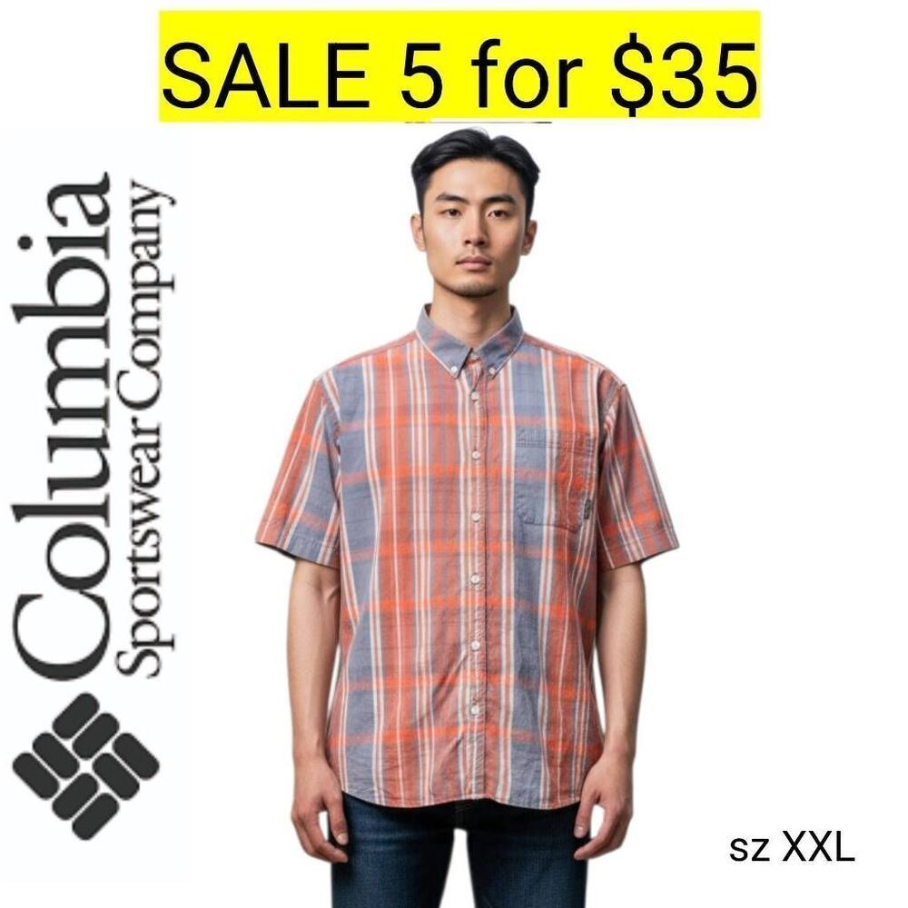 Columbia Blue & Red Plaid Short Sleeve Button Down Shirt Sale 5 for 35
